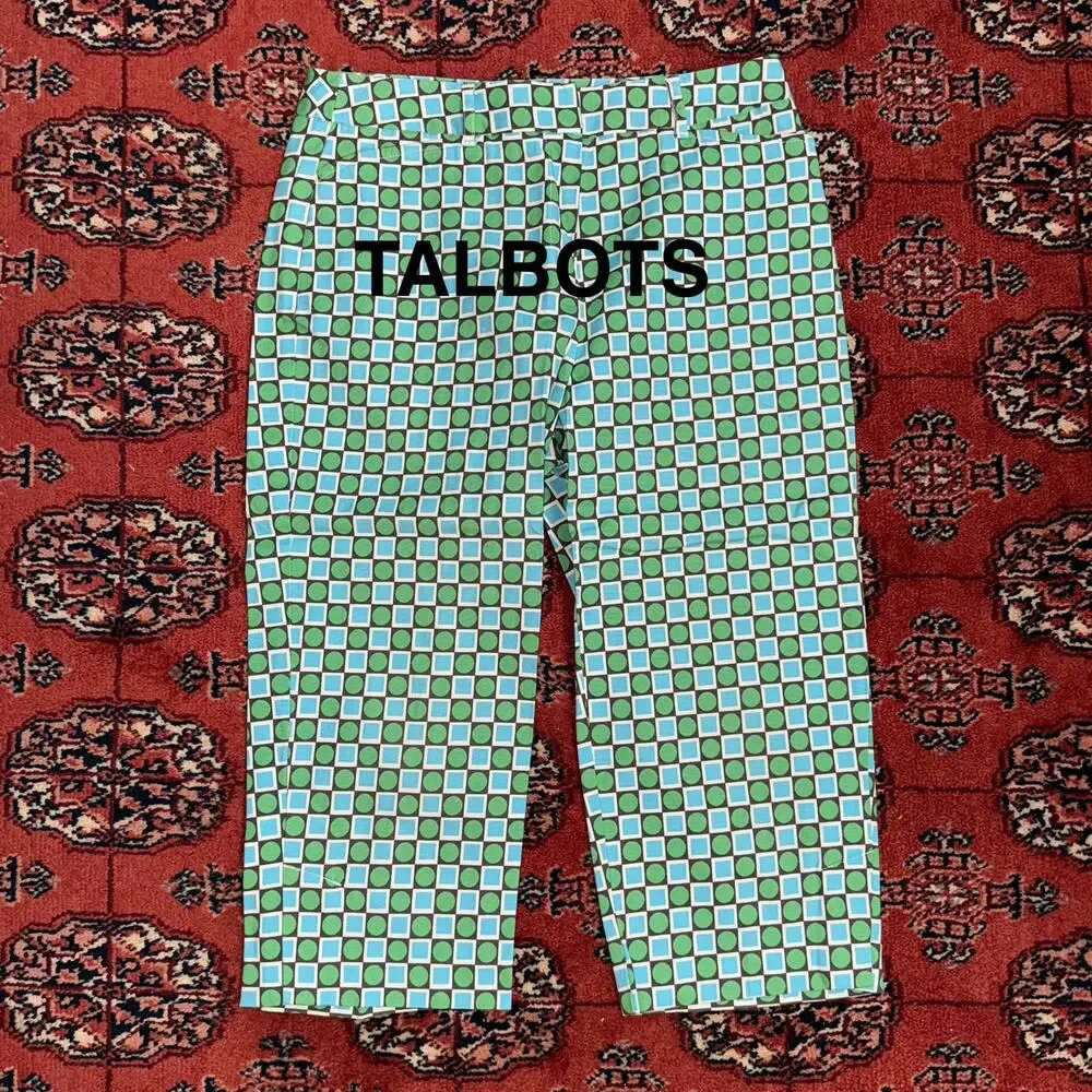 Talbots 8P Green, Blue, Brown Geometric Mod Print‎ Stretch Cotton Cropped Pants